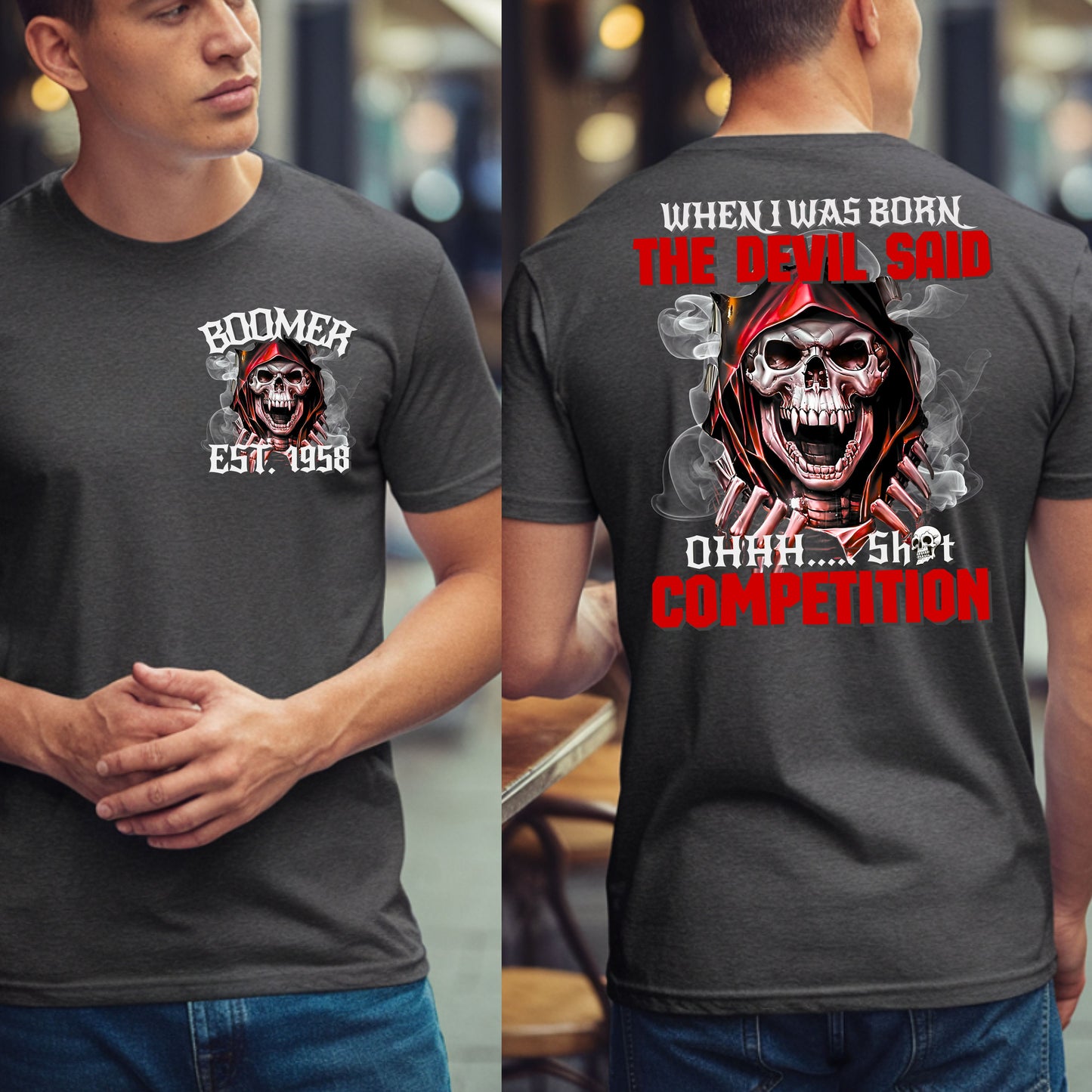 Boomer Custom Year T-Shirt : When i was born , the devil said shit competition